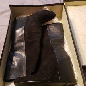 Enzo Angiolini Eabaki Black Leather/Suede  Wedge Boots, Black 7.5